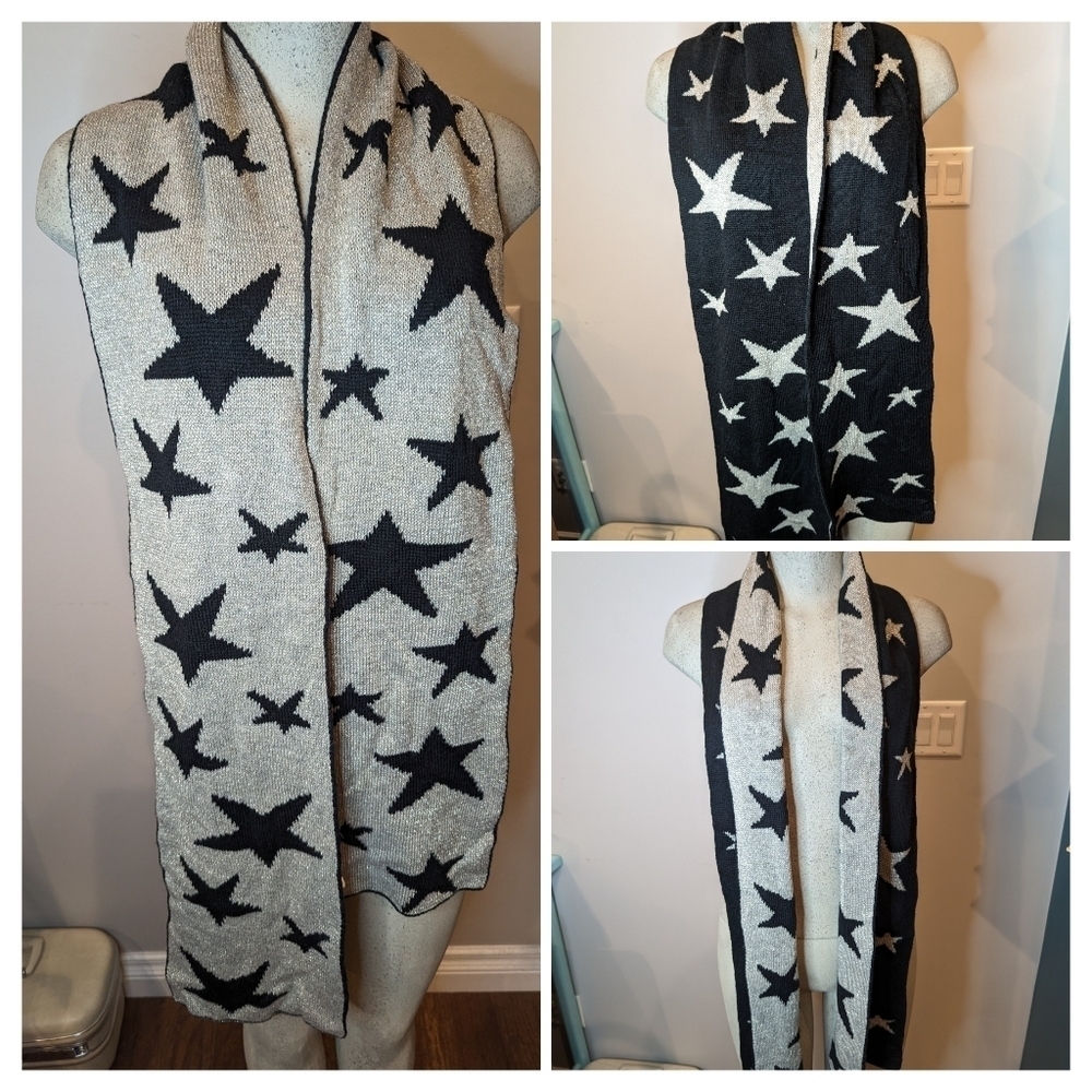 Aeropostale double sided reversible star scarf, black & silver New Without Tags